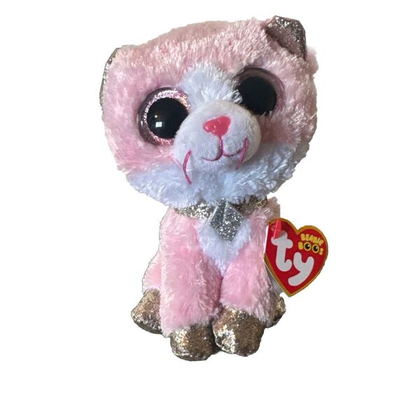 TY Beanie Boos - FIONA the Pink Cat (Glitter Eyes) (6 inch) - MWMTs Boo Toy - Picture 1 of 4